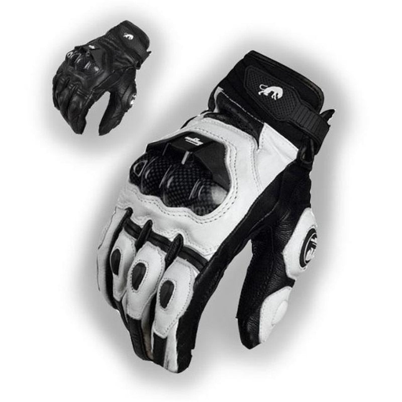 Genuine Leather Half Wrist Full Finger Motorcycle Riding Gloves