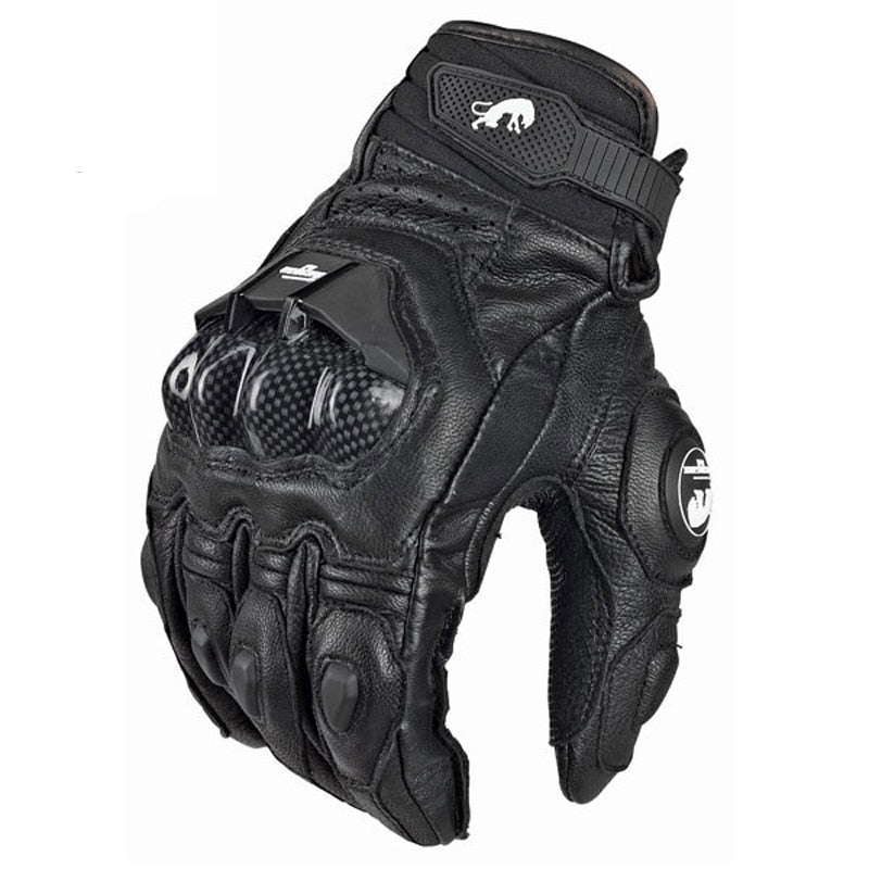 Genuine Leather Half Wrist Full Finger Motorcycle Riding Gloves