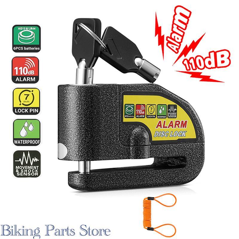 Motorcycle Anti-Theft Security Disc Brake Lock 110dB alarm +1.5M Reminder Rope